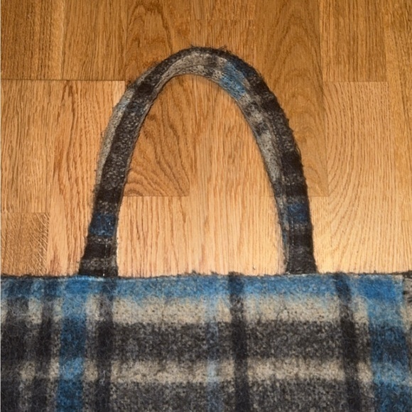 MC2 Saint Barth Vanity Blanket Blue &‎ Tan Tartan Plaid Travel Tote Shoulder Bag - Picture 11 of 15